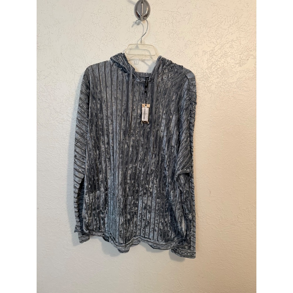 Ethyl Clothing Silver Velvet Tunic Hoodie Pleated Textured Pullover XL NEW - Picture 9 of 10